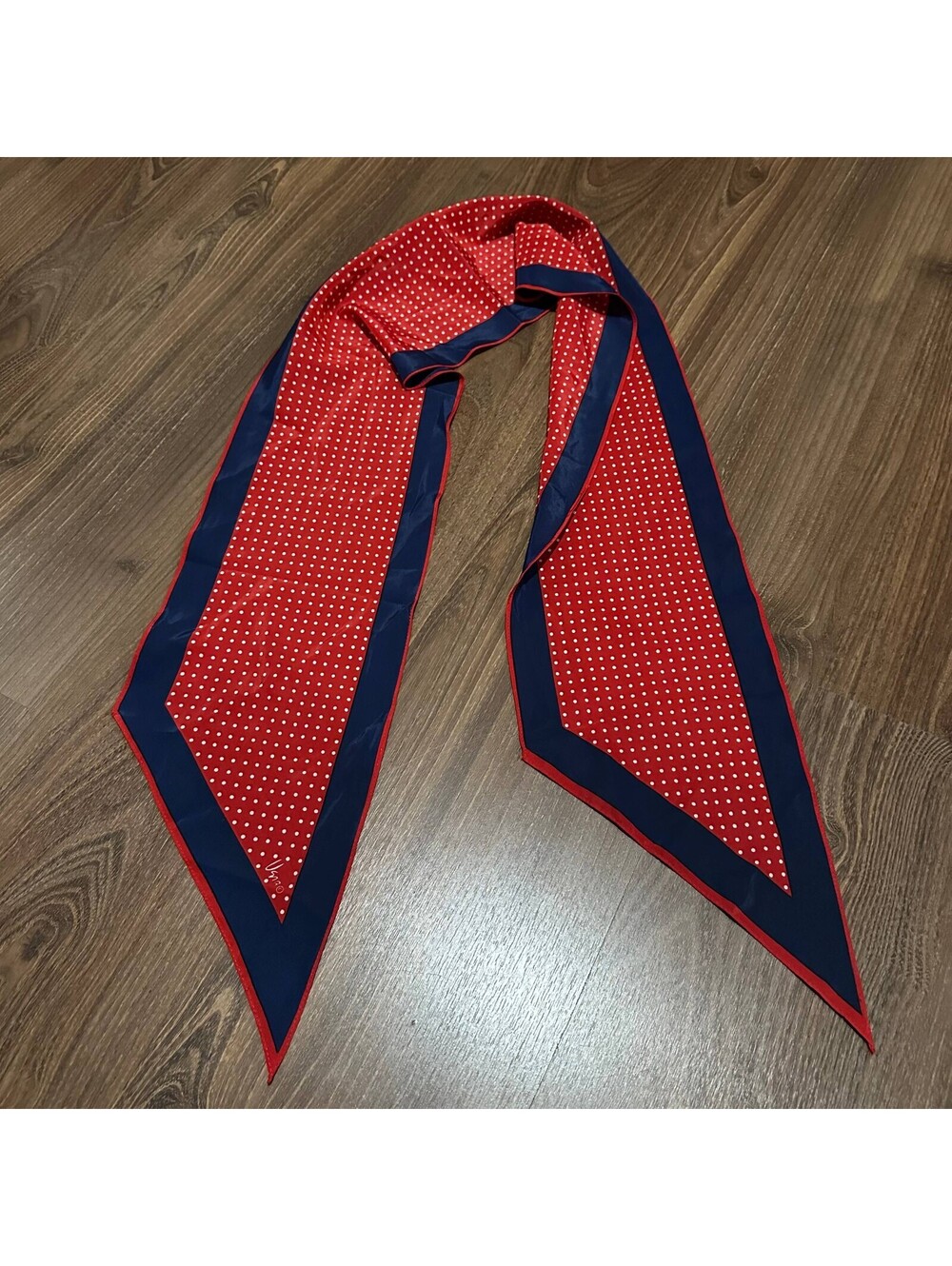 Vintage Vera Red Blue Polka Dot Silk Bandeau Scarf 6.5x58" Retro Elegant